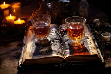 Witch's Spellbook Stand: Place drinks on a stand with an open spellbook.