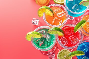 colorful cocktails in tall glasses with a background