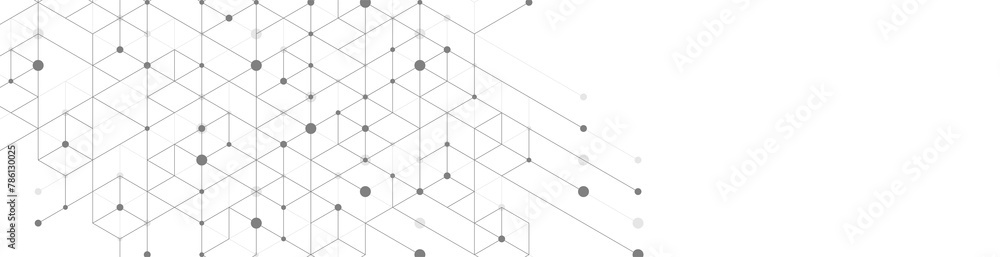 Poster Modern technology illustration with square grid. Technology banner template cubes texture. Digital geometric abstraction with lines and dots