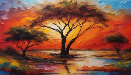 A tranquil African landscape. Abstract art.