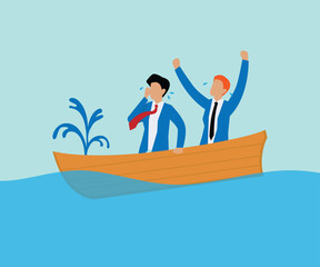 Business people in the suit panicking in the boat that sink