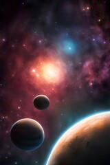 Space exploration concept with planets and nebulae - a cosmic journey through a star-filled galaxy with planets.