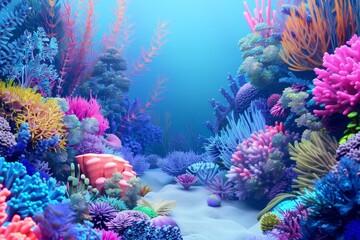 A colorful underwater scene with a blue background
