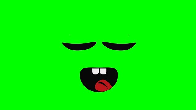Cartoon eyes and talking mouth or funny face for side green screen insert, chroma key green screen motion graphics stock video 3D animation. Ultra high resolution.