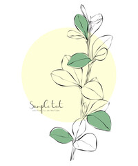 1472_Greeting card with vector ink illustration of twig with green leaves