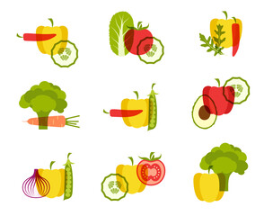 1473_Set of colorful vegetables icons with overlay effects isolated on white background - 786134674