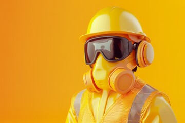 yellow hard hat and safety glasses are on a yellow background - obrazy, fototapety, plakaty