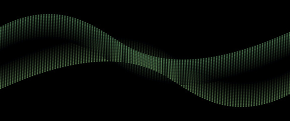 波のような緑色のドットラインが流れるデジタルベクター背景画像	