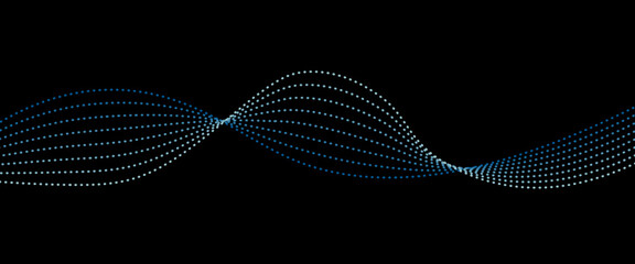 波のような水色のドットラインが流れるデジタルベクター背景画像	