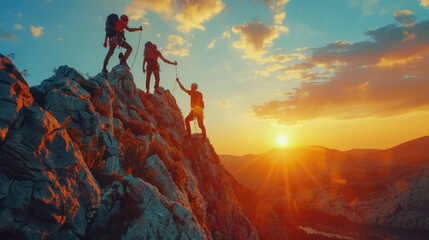 Fototapeta premium Group of People Standing on Top of Mountain