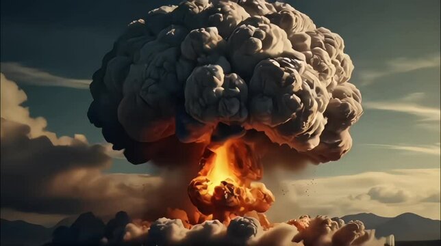 Powerful Fiery atom nuclear bomb explosion 
