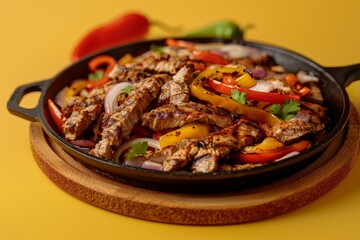 A plate of food with meat, corn, and peppers