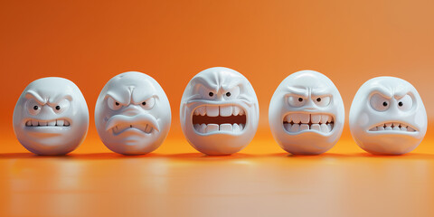 3D rendering of white angry emotions an orange background