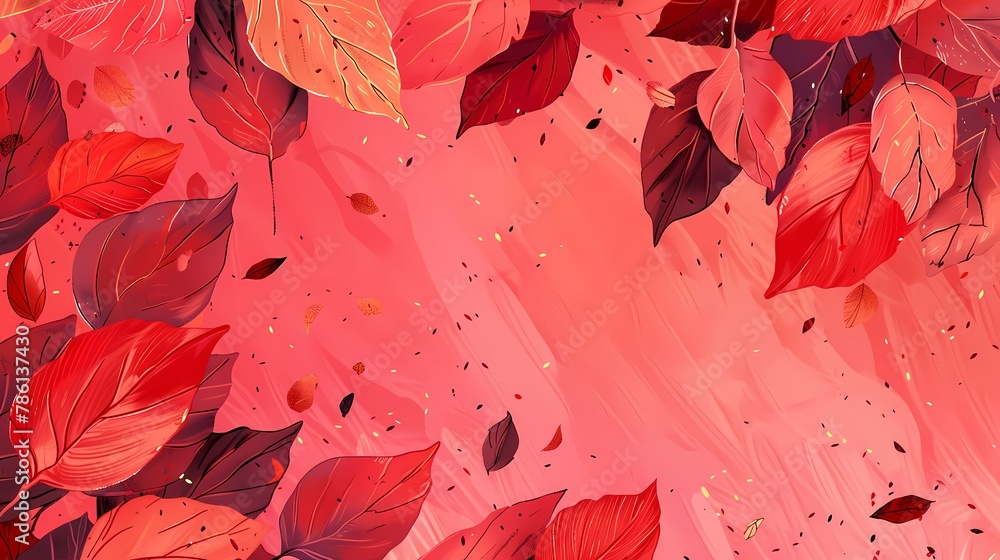 Poster Red leaves background, Top view, Illustration