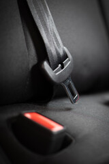 Close-up of seat safety belt in car for safety before driving on the road. concept transport...