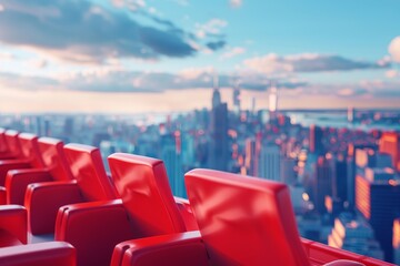 Obraz premium city view with red seats in the background