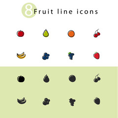 Früchte icons mit Outline – bunt und schwarzweiß