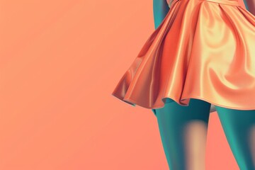 A woman is wearing a gold skirt and standing in front of a pink background - obrazy, fototapety, plakaty