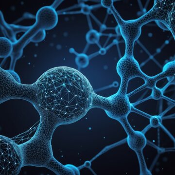 The interconnected blue structures of the neural network system connect with one another, forming a complex web of connectivity.