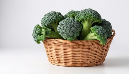 broccoli in basket isolated on white background