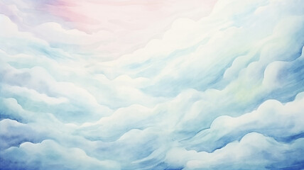 Abstract landscape in blue clouds, background postcard in watercolor style - obrazy, fototapety, plakaty