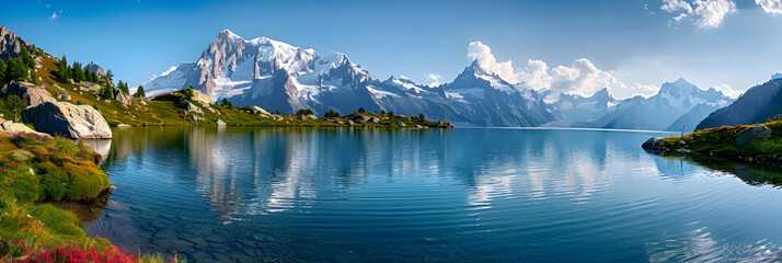 Colorful summer panorama of the Lac Blanc  - obrazy, fototapety, plakaty