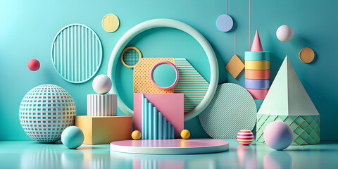 , circle, geometric shapes, in 3D style, colors, shapes, graphics, design, illustration, AI generation, texture, 3D, graphics, design, wallpaper, desktop wallpaper, abstraction, cubes, rectangles, sha - obrazy, fototapety, plakaty