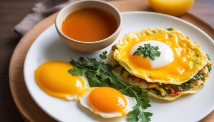 Fried Egg With Climbing Wattle or cha-om omelettes,Thai food