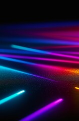 Vibrant colorful light streaks against dark background, abstract vertical futuristic background. Neon glow, laser shapes. Gradient blurred background. electronic or pop music album cover concept