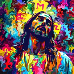 Jesus Christ Abstract colorful background, Generative AI