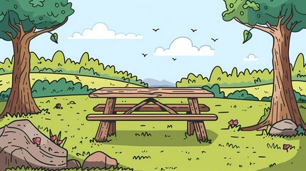 Green nature background, cartoon Illustration