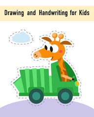 Drawing and handwriting for children. Educational activity game worksheet for kids. Cartoon funny characters. Vector illustration. 