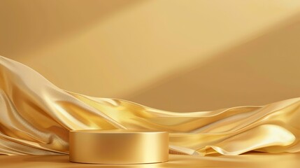 Luxurious product stage with golden cloth background for elegant display