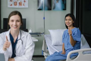 Doctor treatment patients in hospital room. Medical professionals help treat Sick people. Physical...