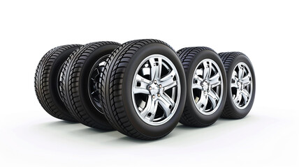 new tires with car wheels on white background isolated on white background