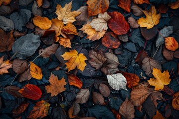 Vibrant Fall Leaves Mixture on Dark Background