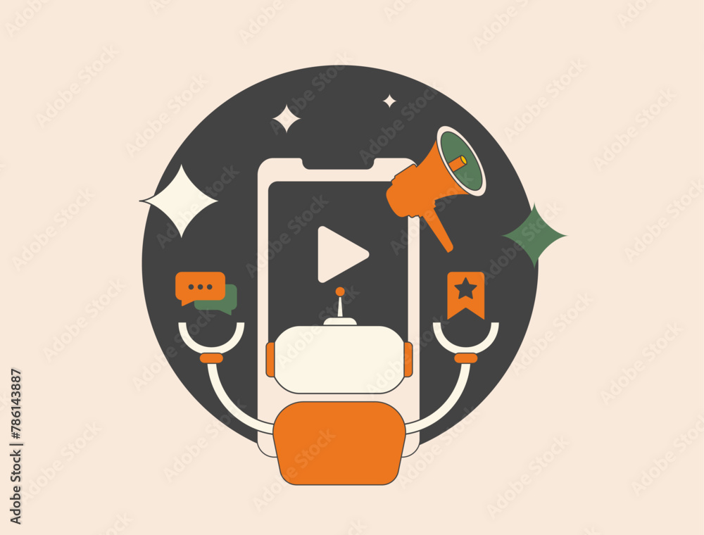 Poster ai video advertising concept. instant creation of personalized ads based on user behavior, interests