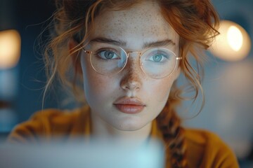 Woman Wearing Glasses Working on Computer