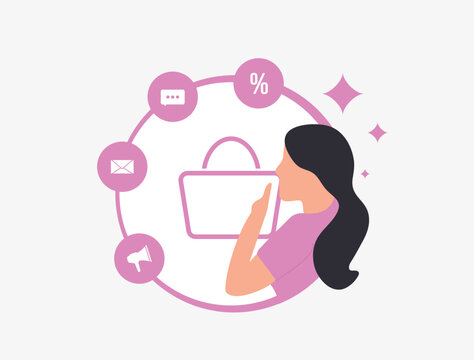 Remarketing strategies involve retargeting advertising, abandoned cart recovery, customer segmentation and conversion tracking. Personalized and behavioral ad targeting. Isolated vector illustration