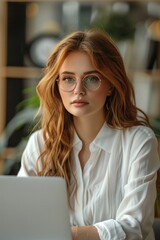 Woman With Glasses Working on Laptop