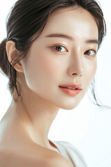 Fototapeta premium Asian woman clean fresh skin white background Cosmetology, plastic surgery, skin care