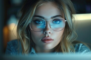 Woman Wearing Glasses Looking at Computer Screen