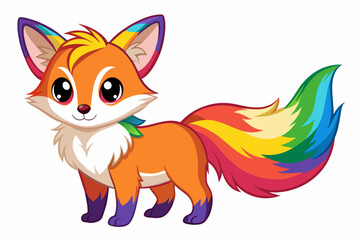 very cute baby fox, rainbow fur, full body, plain white background