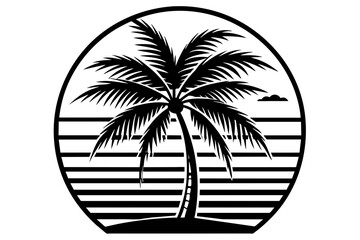 Retro vintage style sunset, palm tree,  Adobe Illustrator illustration, 16k, T - shirt design, T - shirt graphic, retro vintage style circle., illustration