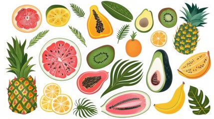 set of tropical fruits