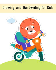 Drawing and handwriting for children. Educational activity game worksheet for kids. Cartoon funny characters. Vector illustration. 