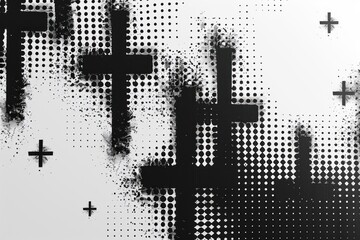 Black and White Abstract Painting With Crosses