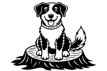Happy dog on a tree stump vector silhouette 