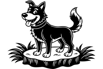 Happy dog on a tree stump vector silhouette 