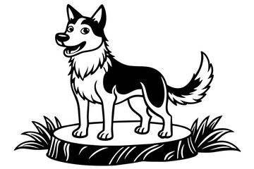 Happy dog on a tree stump vector silhouette 